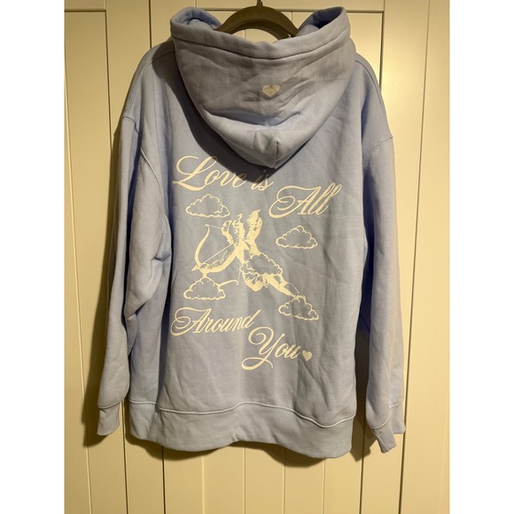Wild Fable Womens Light Blue Hoodie Love is All Around You Cupid Print Size L - Picture 6 of 7